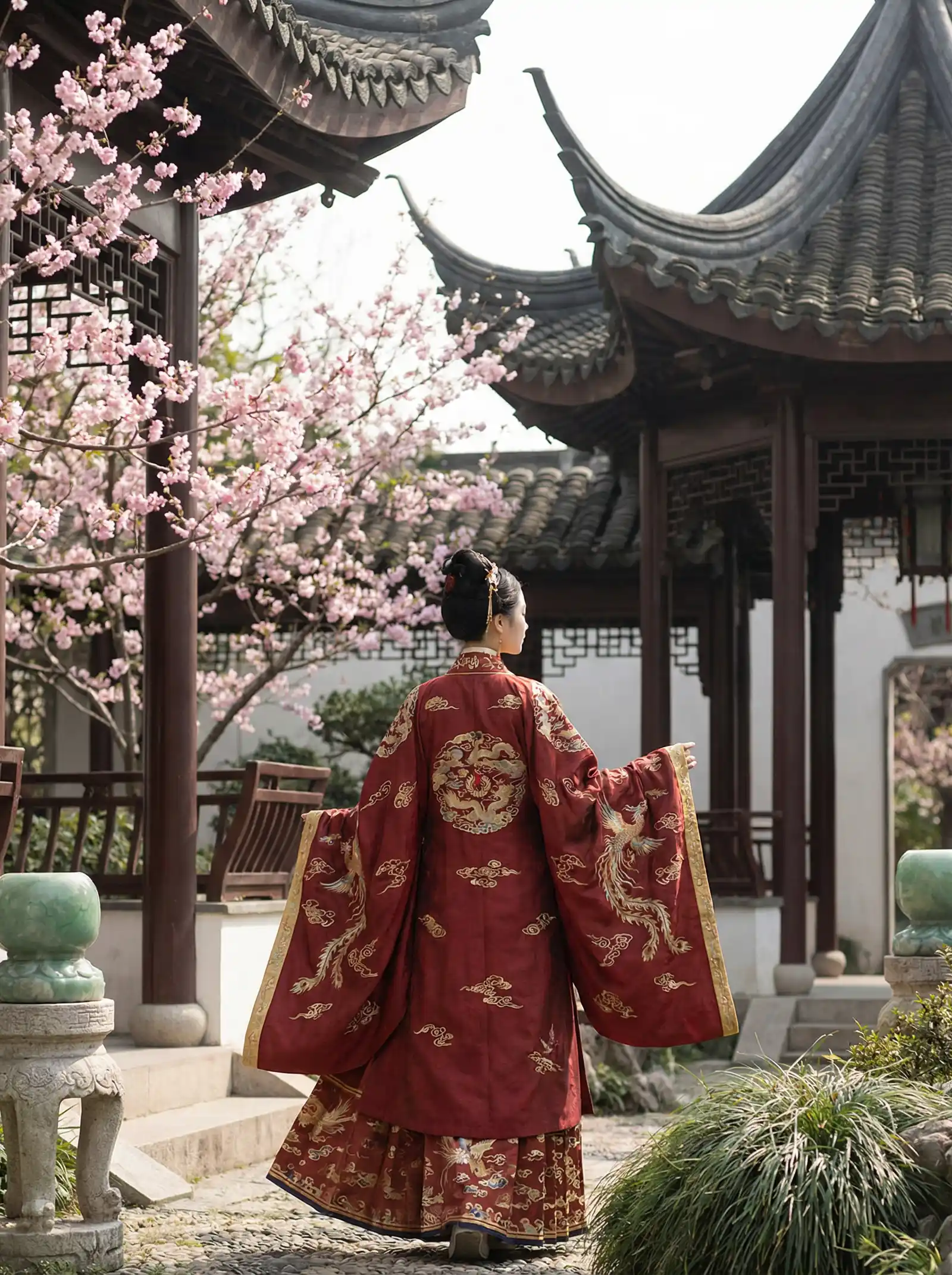 案发现场第一部下载 明制汉服红色凤凰刺绣